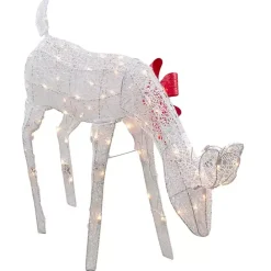 Discount Kirklands Home Pre-Lit White Mesh Red Bow Christmas Reindeer