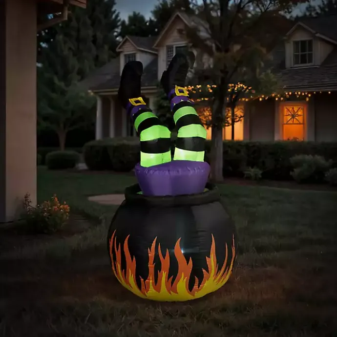 Outlet Kirklands Home Pre-Lit Witch in Cauldron Inflatable Decoration
