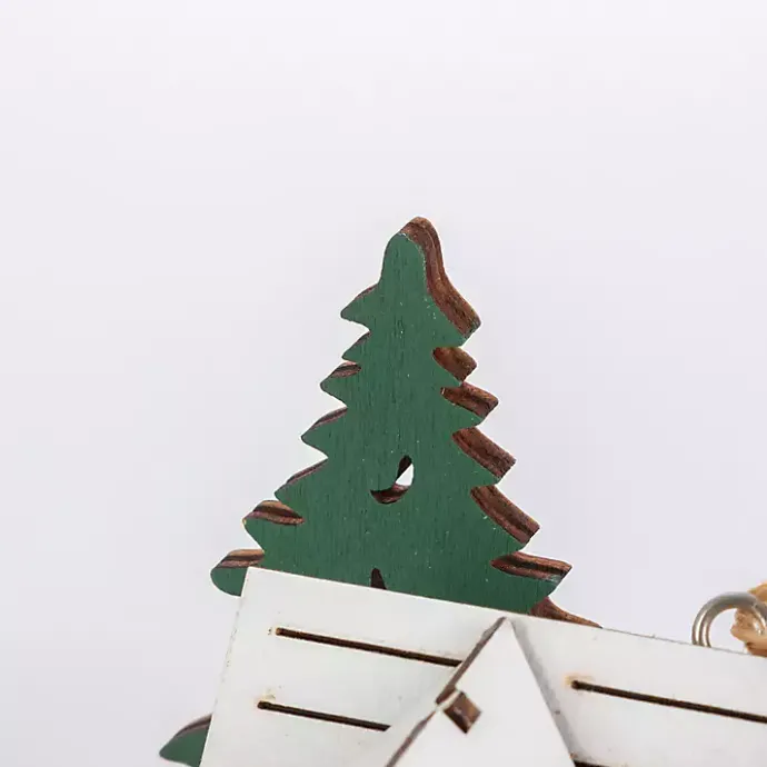 Sale Kirklands Home Pre-Lit Wooden House Christmas Ornaments, Set of 3 Tan