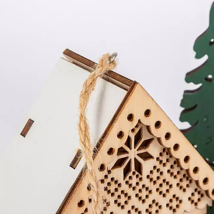 Sale Kirklands Home Pre-Lit Wooden House Christmas Ornaments, Set of 3 Tan
