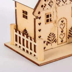 Sale Kirklands Home Pre-Lit Wooden House Christmas Ornaments, Set of 3 Tan