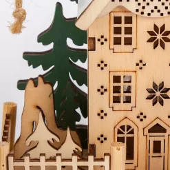 Sale Kirklands Home Pre-Lit Wooden House Christmas Ornaments, Set of 3 Tan
