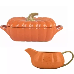 Sale Kirklands Home Pumpkin Casserole Dish and Gravy Boat Orange