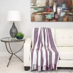Discount Kirklands Home Purple Chalet Striped Fringe Throw