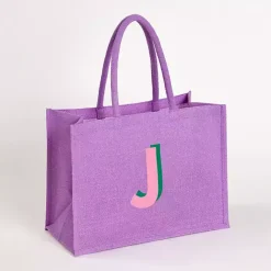Sale Kirklands Home Monogram J Jute Tote Bag Purple