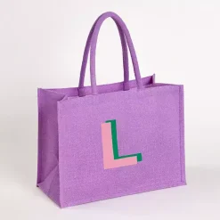 Online Kirklands Home Monogram L Jute Tote Bag Purple