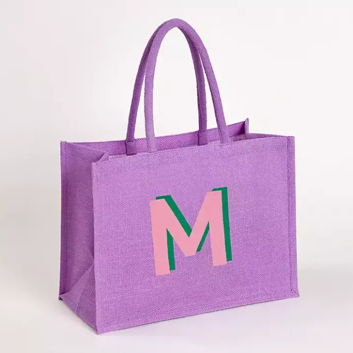 Outlet Kirklands Home Monogram M Jute Tote Bag Purple