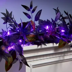 Online Kirklands Home Purple Pre-Lit Black Leaves Garland