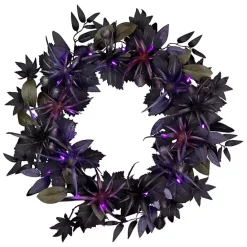 Kirklands Home Purple Pre-Lit Black Leaves Wreath