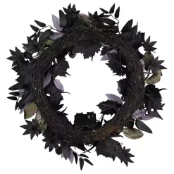 Kirklands Home Purple Pre-Lit Black Leaves Wreath