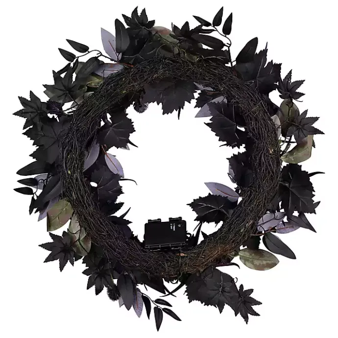 Kirklands Home Purple Pre-Lit Black Leaves Wreath