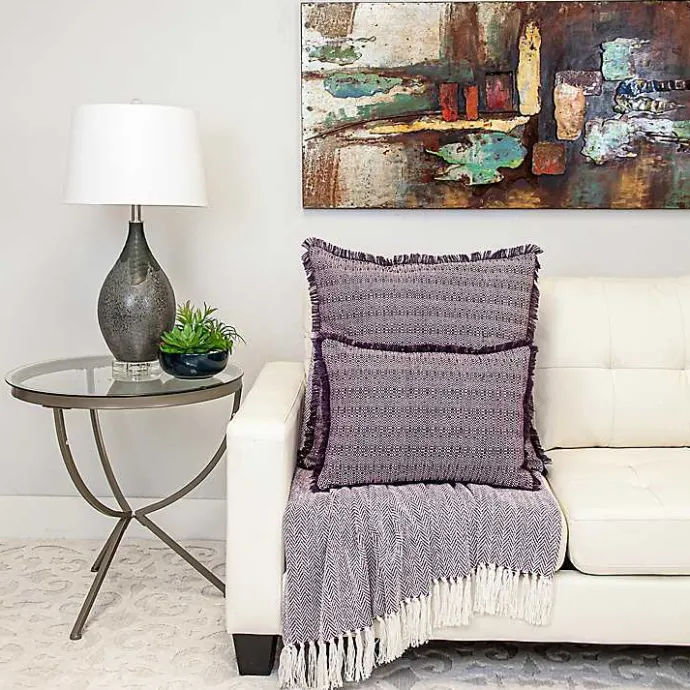 Hot Kirklands Home Woven Stripes Fringe Lumbar Pillow Purple