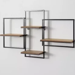 Outlet Kirklands Home Quadrate Multi-Level Black Metal Wall Shelf