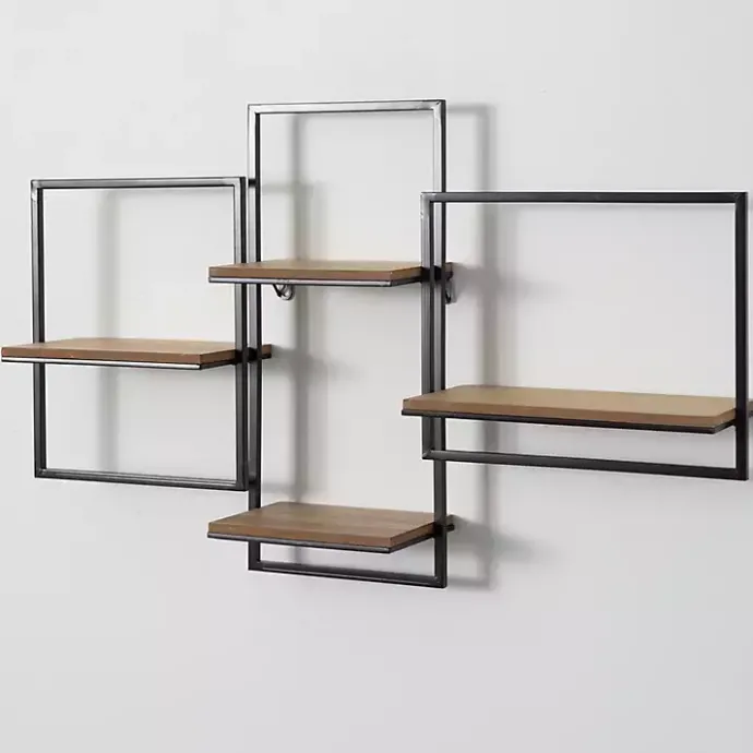 Outlet Kirklands Home Quadrate Multi-Level Black Metal Wall Shelf