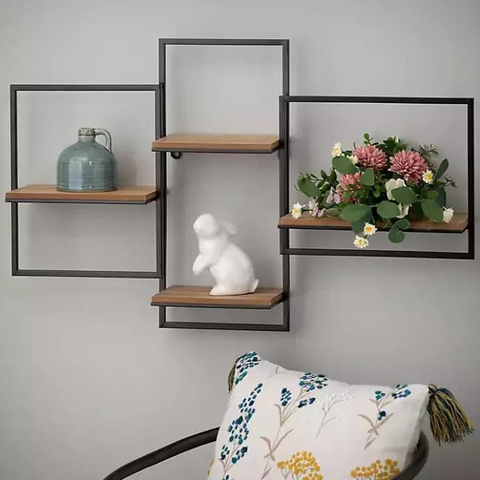 Outlet Kirklands Home Quadrate Multi-Level Black Metal Wall Shelf