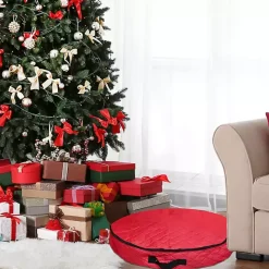 Kirklands Home Quilted Christmas Wreath Storage Bag Red