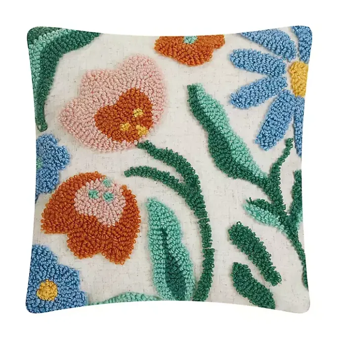 Online Kirklands Home Rainbow Florals Hooked Wool Pillow