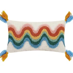 Hot Kirklands Home Rainbow Wave Hooked Wool Lumbar Pillow