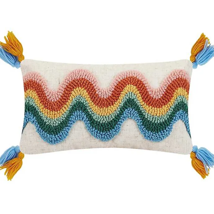Hot Kirklands Home Rainbow Wave Hooked Wool Lumbar Pillow