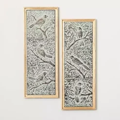 New Kirklands Home Raised Bird Metal Wall Plaques, Set of 2