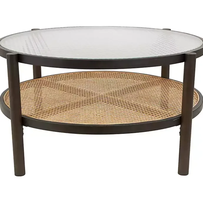 Outlet Kirklands Home Rattan and Glass 2-Tier Coffee Table