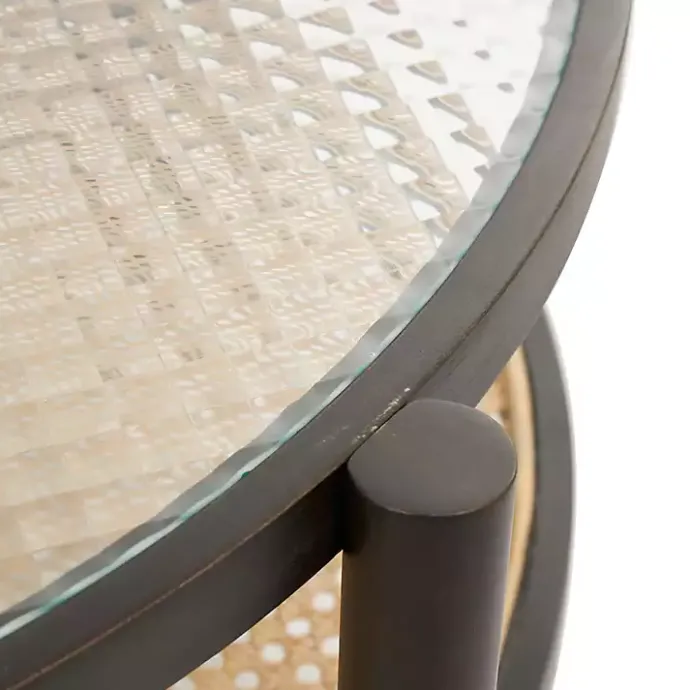 Outlet Kirklands Home Rattan and Glass 2-Tier Coffee Table