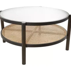 Outlet Kirklands Home Rattan and Glass 2-Tier Coffee Table