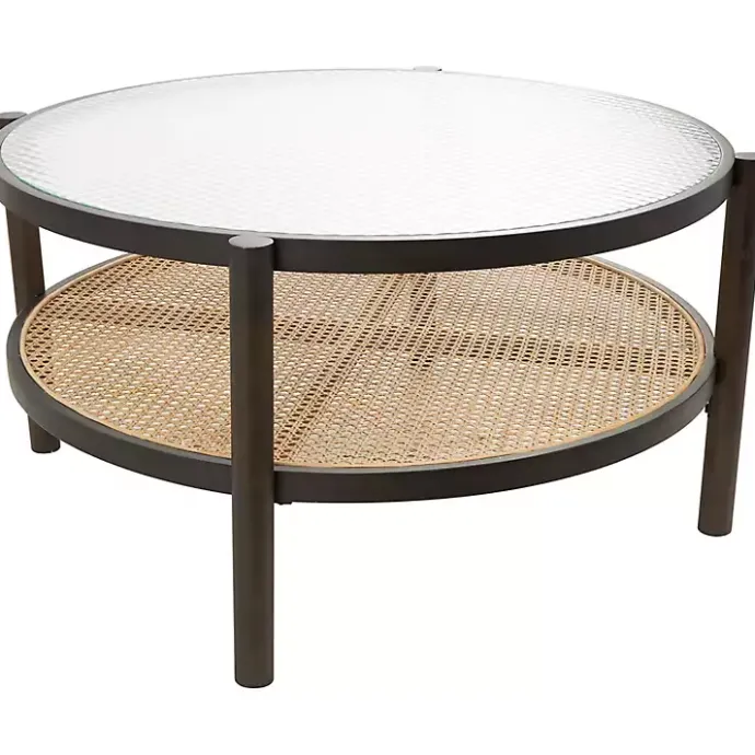Outlet Kirklands Home Rattan and Glass 2-Tier Coffee Table