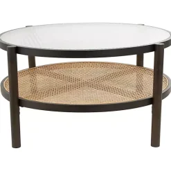Outlet Kirklands Home Rattan and Glass 2-Tier Coffee Table