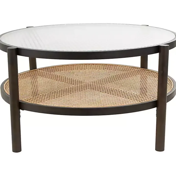 Outlet Kirklands Home Rattan and Glass 2-Tier Coffee Table