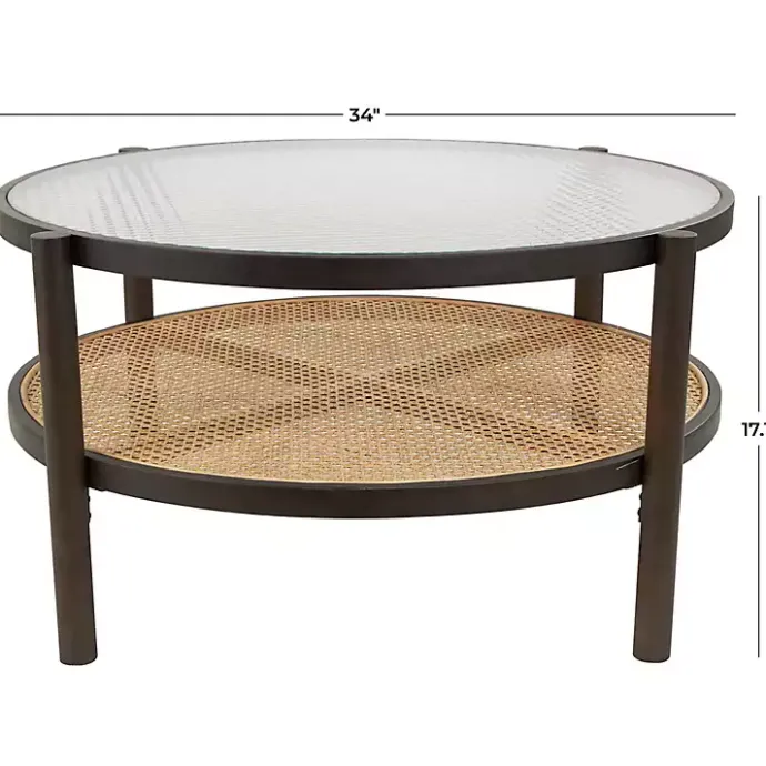 Outlet Kirklands Home Rattan and Glass 2-Tier Coffee Table