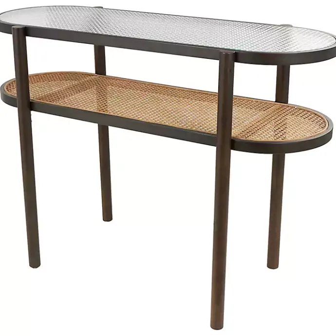 Clearance Kirklands Home Rattan and Glass 2-Tier Console Table