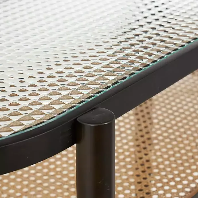 Clearance Kirklands Home Rattan and Glass 2-Tier Console Table