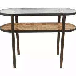 Clearance Kirklands Home Rattan and Glass 2-Tier Console Table