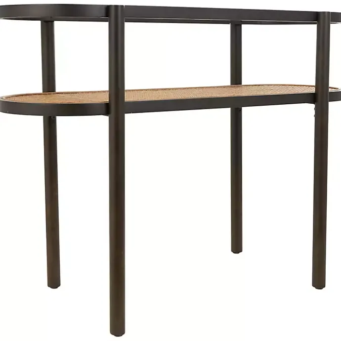 Clearance Kirklands Home Rattan and Glass 2-Tier Console Table