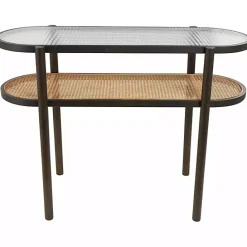 Clearance Kirklands Home Rattan and Glass 2-Tier Console Table