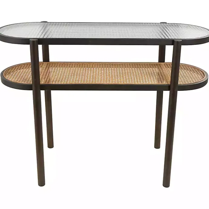 Clearance Kirklands Home Rattan and Glass 2-Tier Console Table