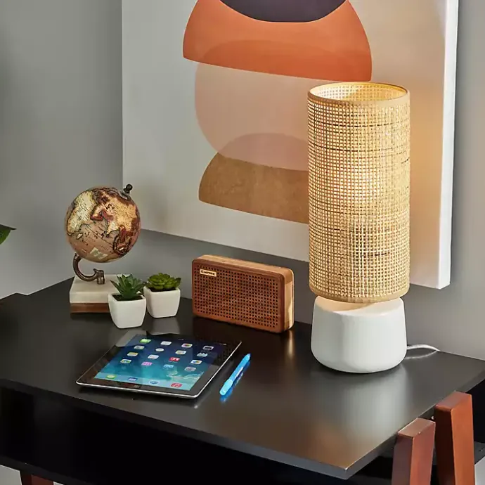 Best Kirklands Home Rattan Cylinder Shade White Base Table Lamp