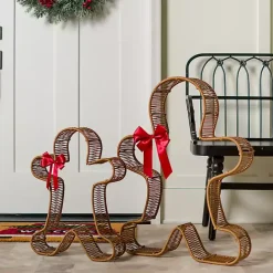 Kirklands Home Rattan Gingerbread Men Outdoor Statues, Set of 2