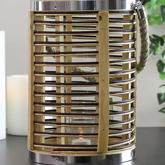 Discount Kirklands Home Rattan Hurricane Lantern with Jute Rope