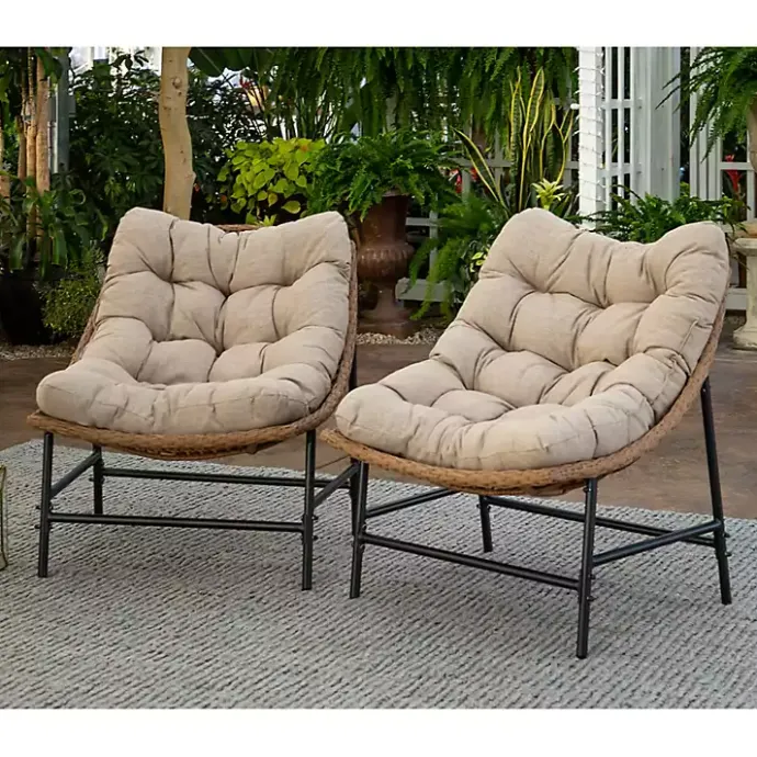 Discount Kirklands Home Rattan Scoop Chairs with Cushions, Set of 2