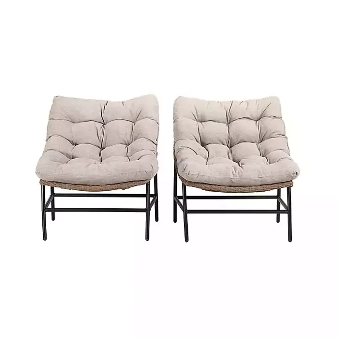 Discount Kirklands Home Rattan Scoop Chairs with Cushions, Set of 2
