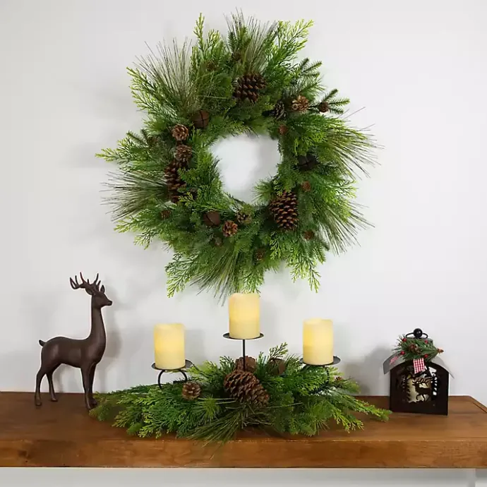 Outlet Kirklands Home Real Touch Pine and Cedar Jingle Bell Wreath