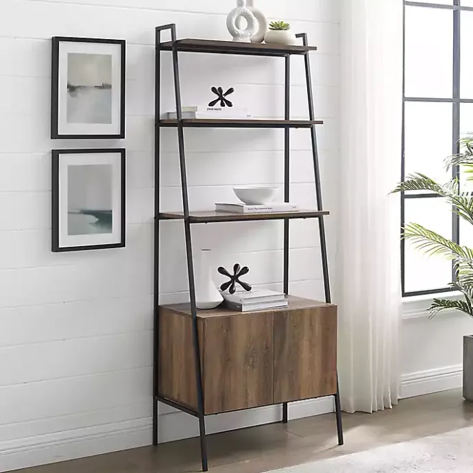 Sale Kirklands Home Reclaimed Wood Modern Ladder Bookcase with Cabinet