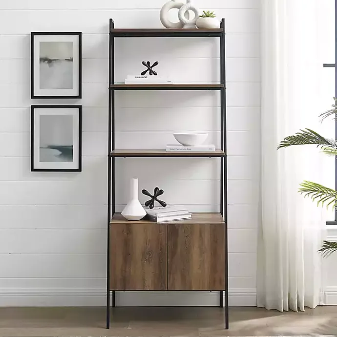 Sale Kirklands Home Reclaimed Wood Modern Ladder Bookcase with Cabinet