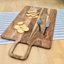 Hot Kirklands Home Rectangle Acacia Wood Paddle Handle Board Brown