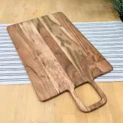 Hot Kirklands Home Rectangle Acacia Wood Paddle Handle Board Brown