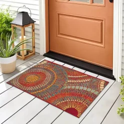 Best Kirklands Home Red & Blue Circles Indoor/Outdoor Rug, 2x3
