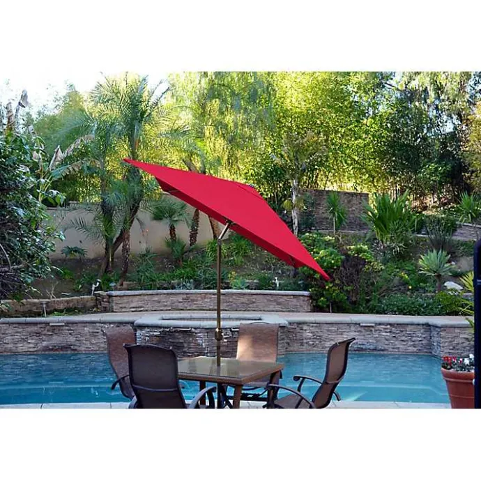 Clearance Kirklands Home Red & Champagne 10 ft. Hand Crank Tilt Umbrella