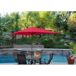 Clearance Kirklands Home Red & Champagne 10 ft. Hand Crank Tilt Umbrella